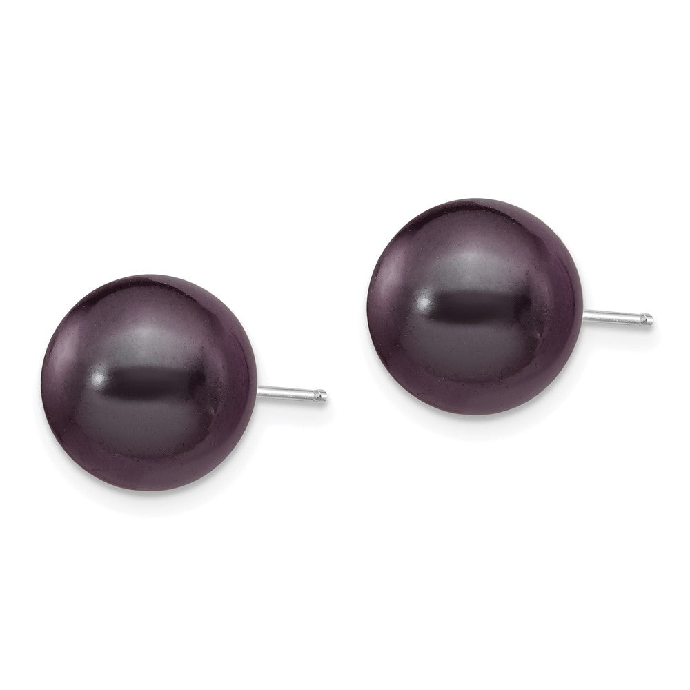14k White Gold 10- Black Round Freshwater Cultured Pearl Stud Post Earrings
