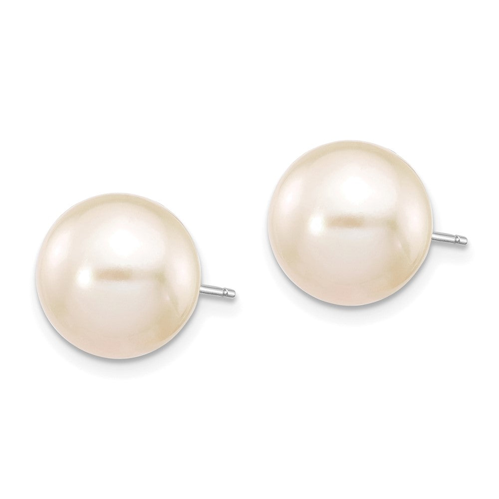 14k White Gold 10- White Round Freshwater Cultured Pearl Stud Post Earrings
