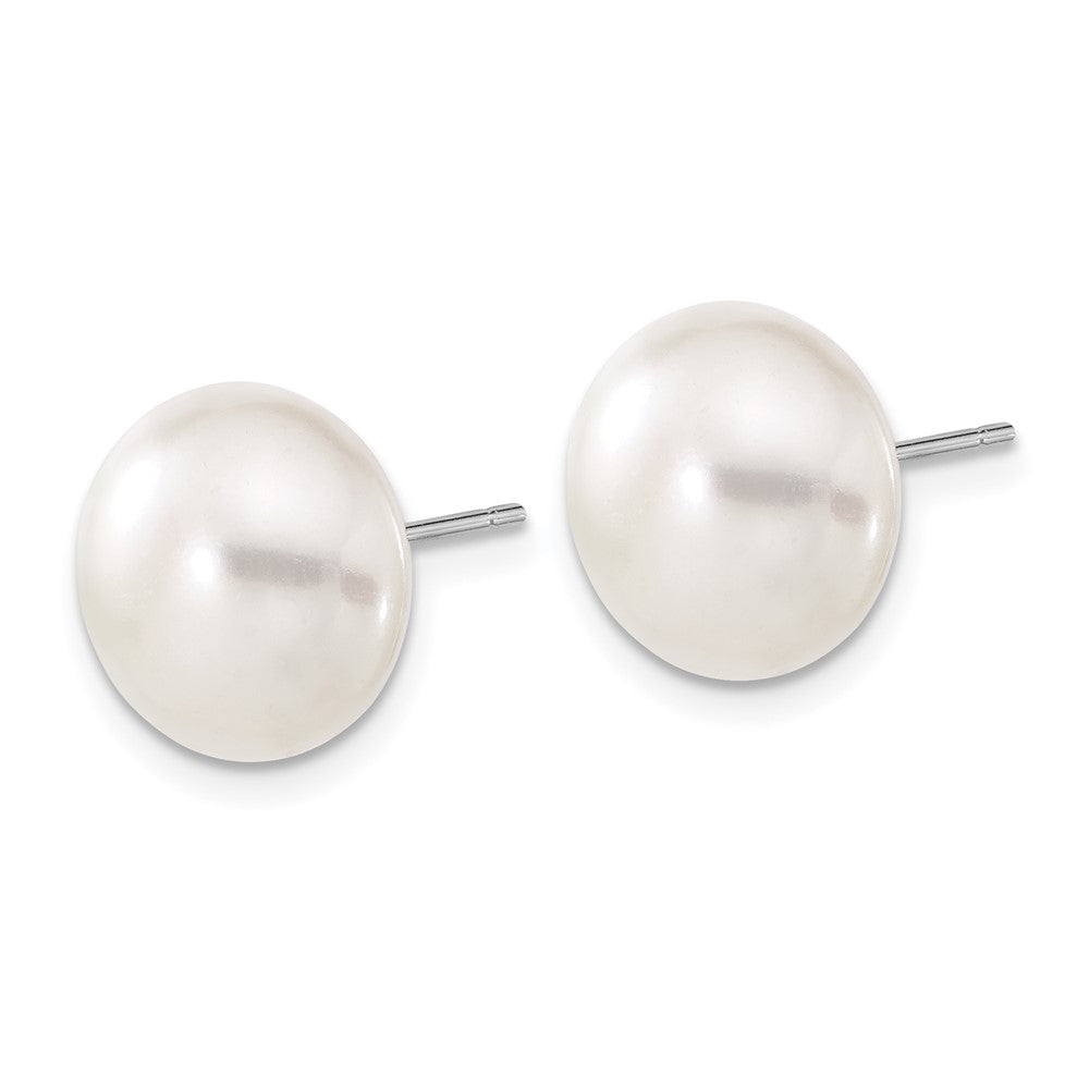 14k White Gold 11- White Button Freshwater Cultured Pearl Stud Post Earrings