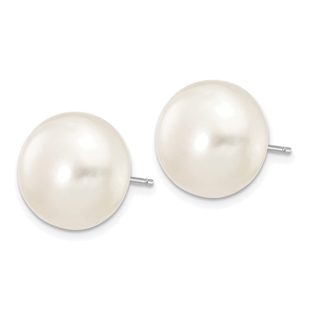 14k White Gold 12- White Button Freshwater Cultured Pearl Stud Post Earrings