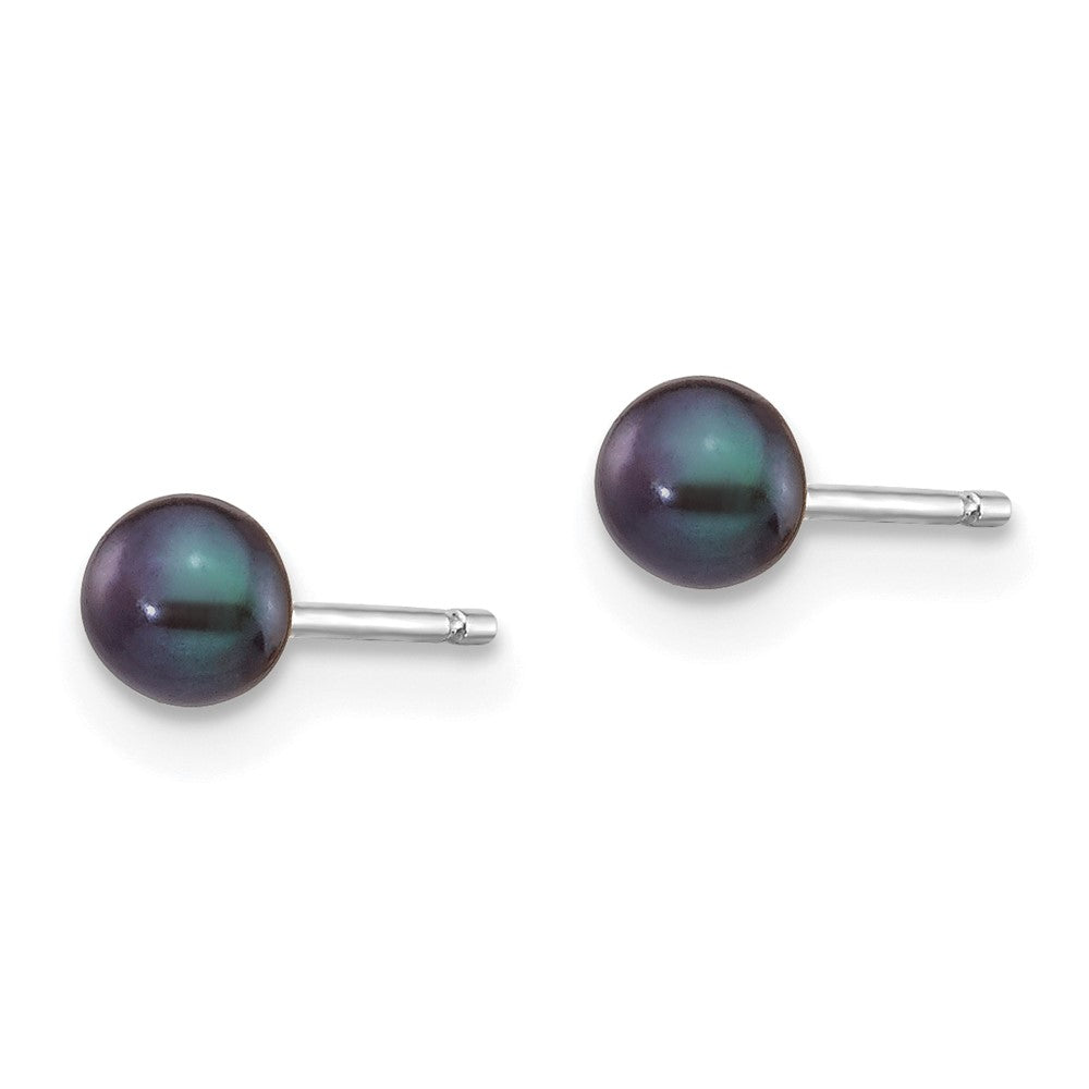 14k White Gold 3- Black Button Freshwater Cultured Pearl Stud Post Earrings