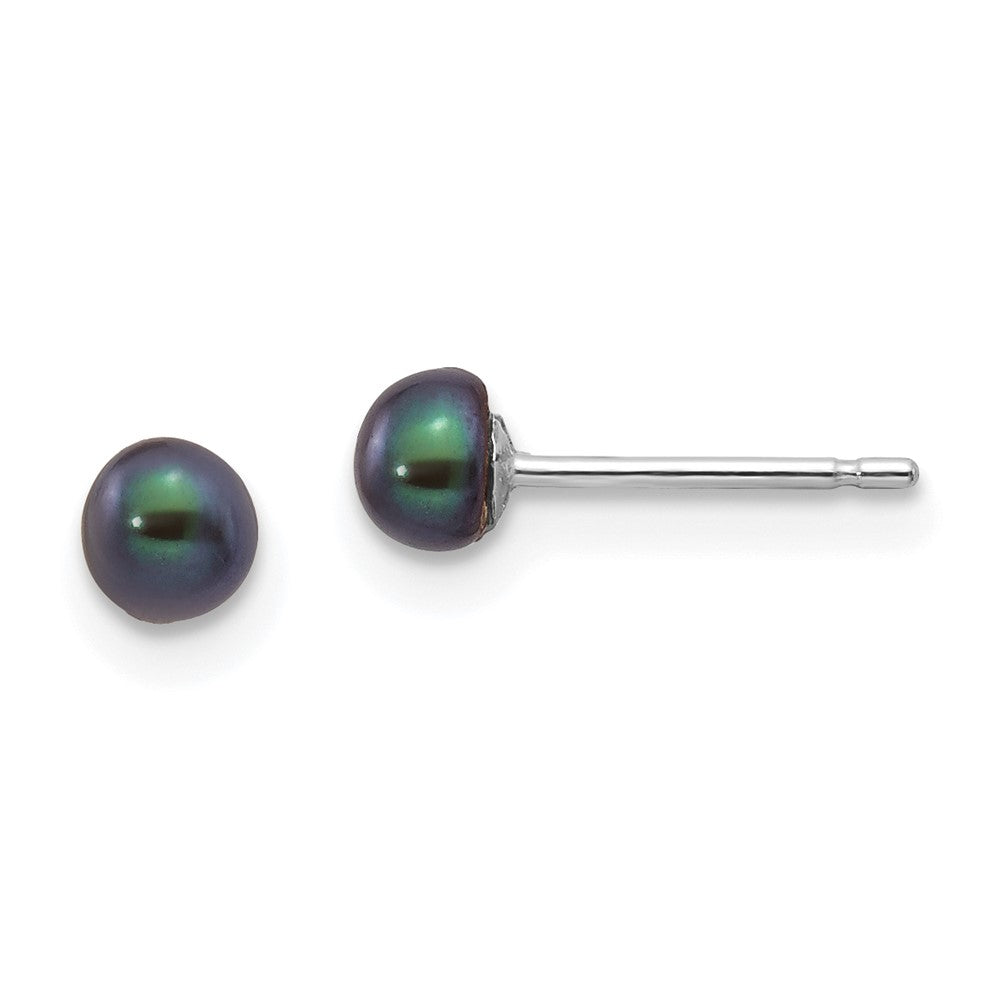 14k White Gold 3- Black Button Freshwater Cultured Pearl Stud Post Earrings