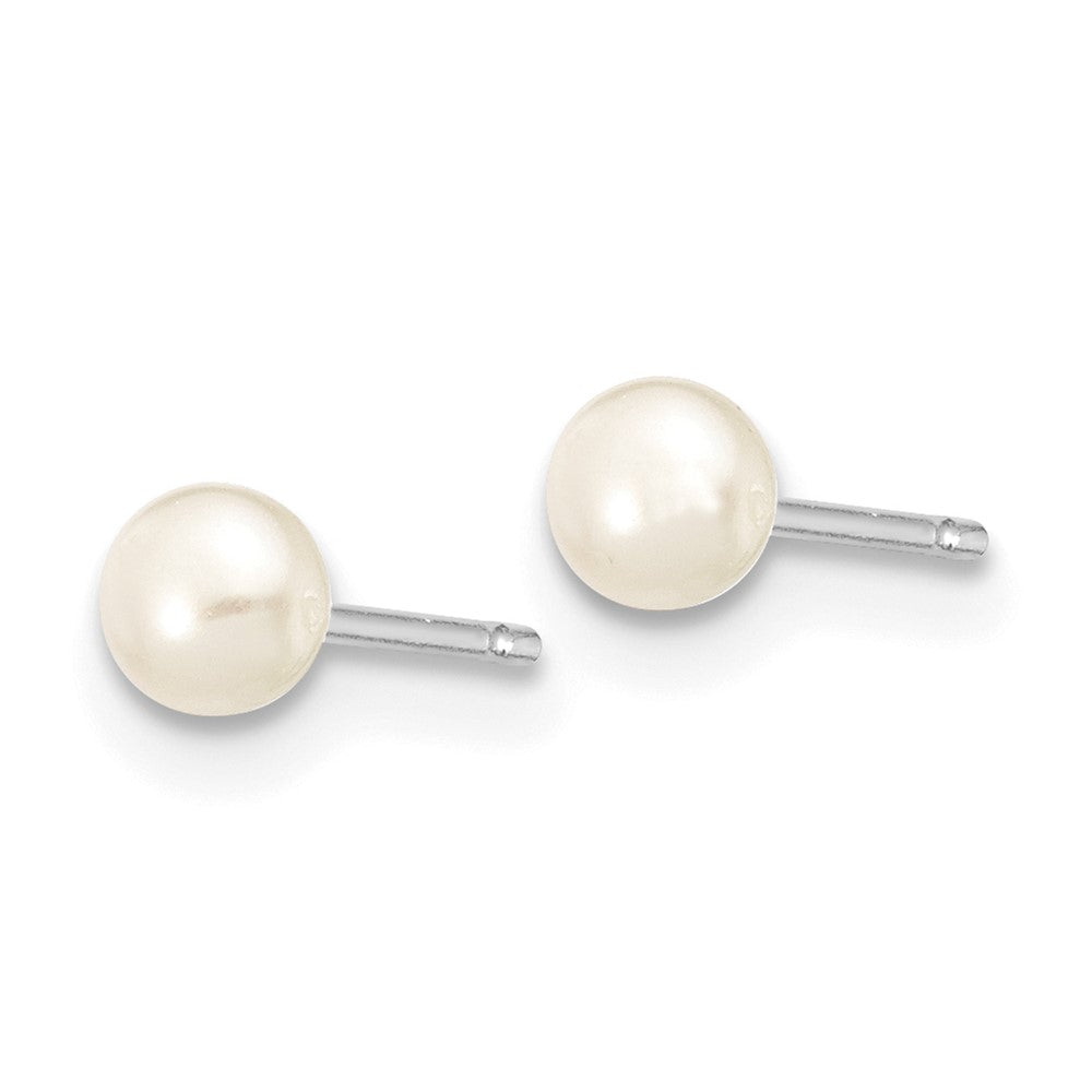 14k White Gold 3- White Button Freshwater Cultured Pearl Stud Post Earrings