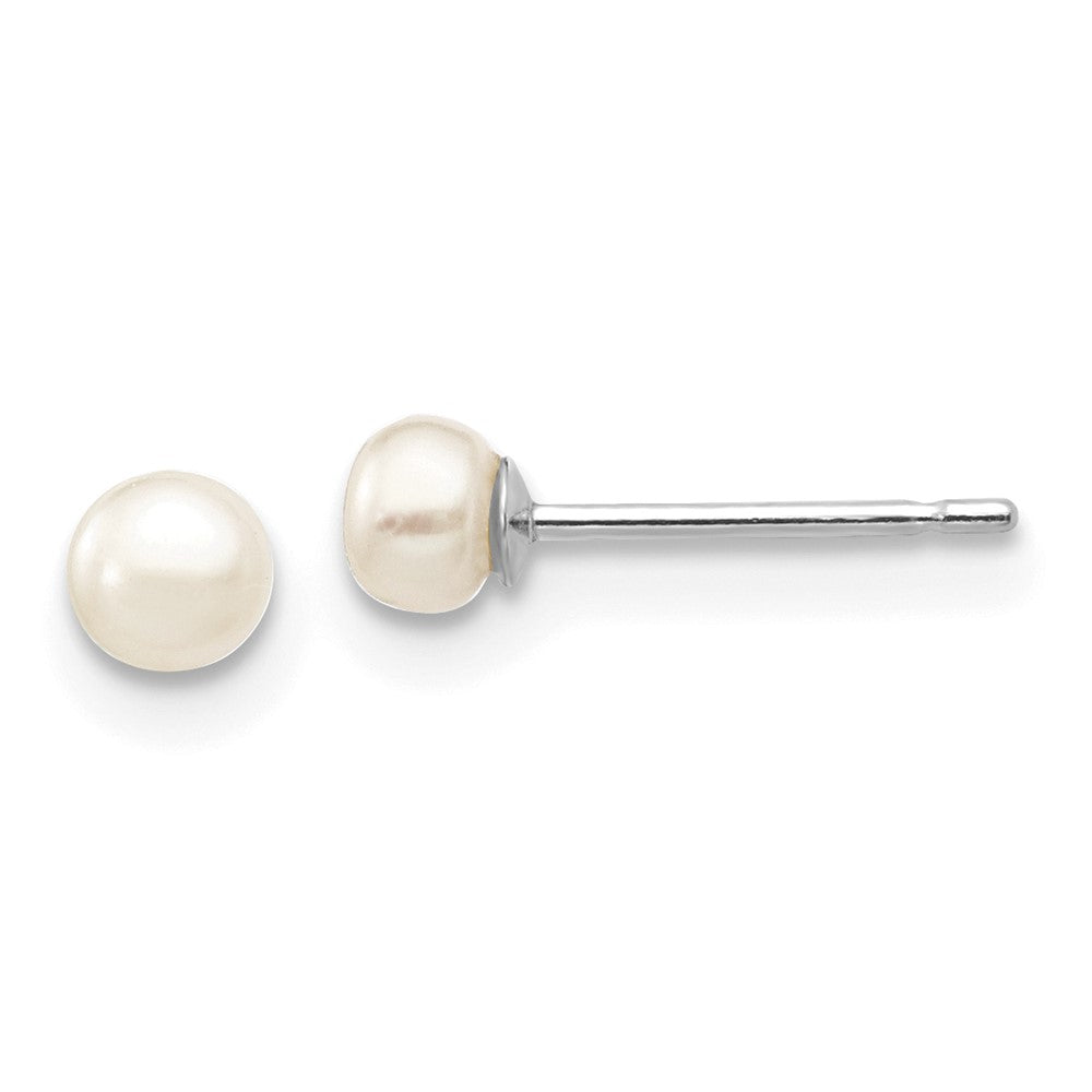14k White Gold 3- White Button Freshwater Cultured Pearl Stud Post Earrings
