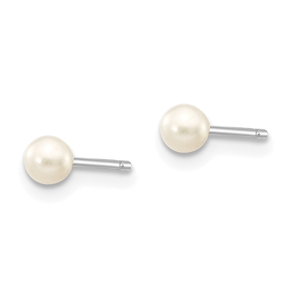 14k White Gold 3- White Round Freshwater Cultured Pearl Stud Post Earrings