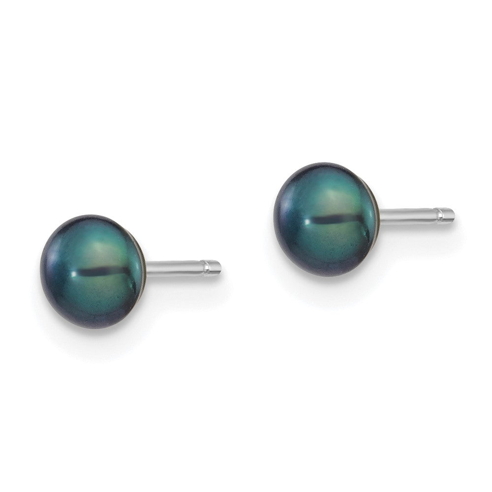 14k White Gold 4- Black Button Freshwater Cultured Pearl Stud Post Earrings