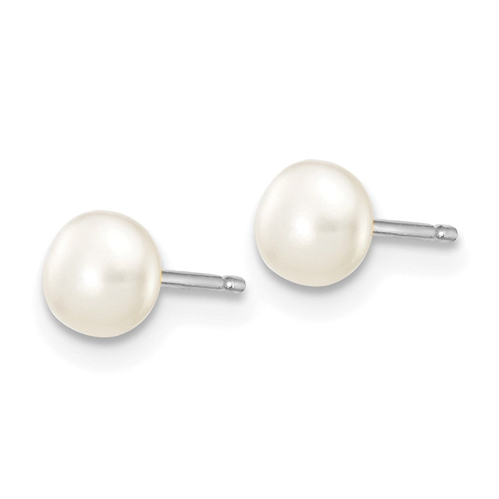 14k White Gold 4- White Button Freshwater Cultured Pearl Stud Post Earrings