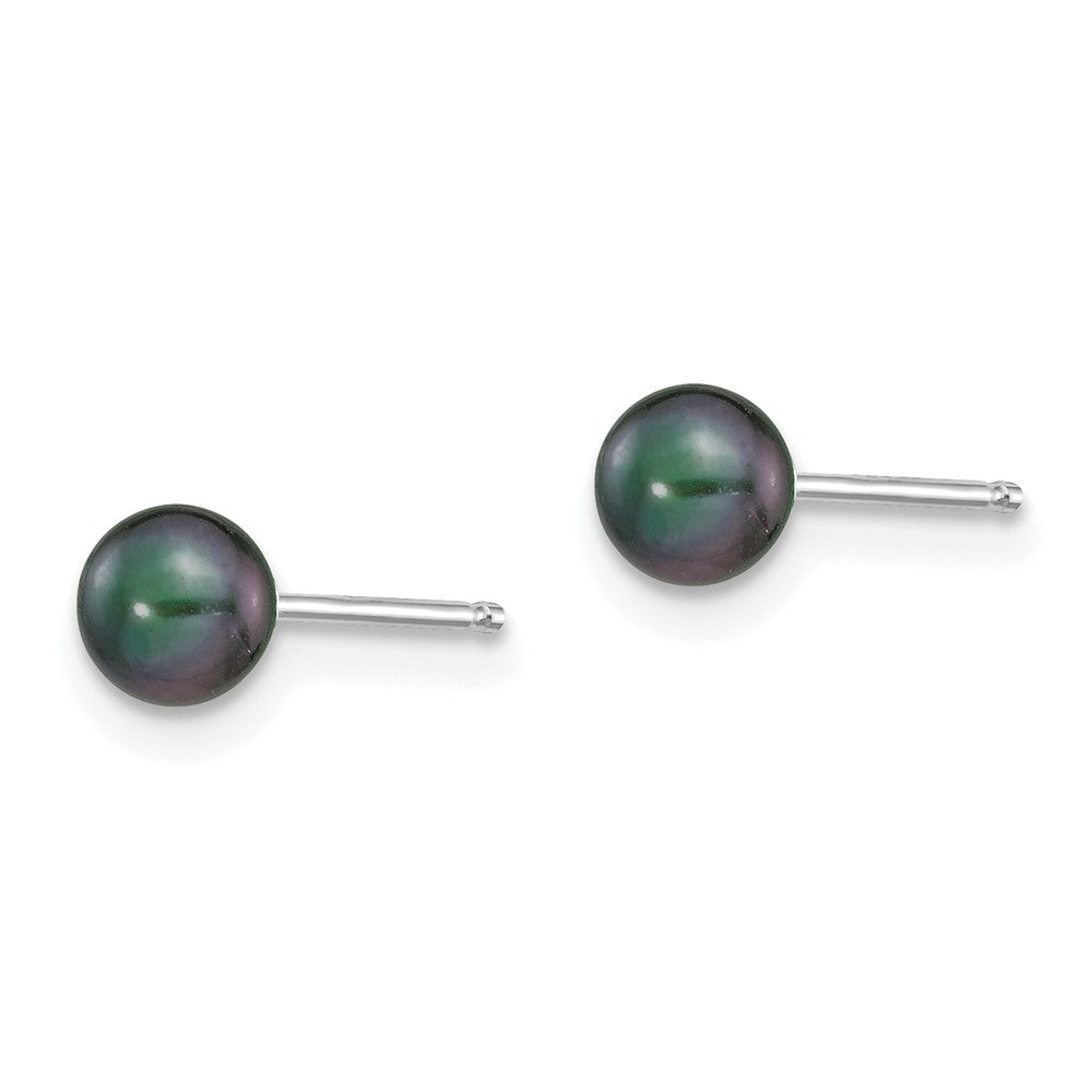 14k White Gold 4- Black Round Freshwater Cultured Pearl Stud Post Earrings