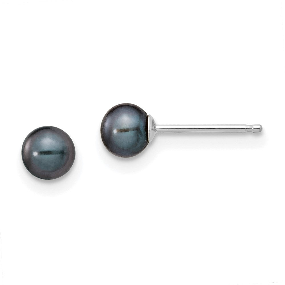14k White Gold 4- Black Round Freshwater Cultured Pearl Stud Post Earrings
