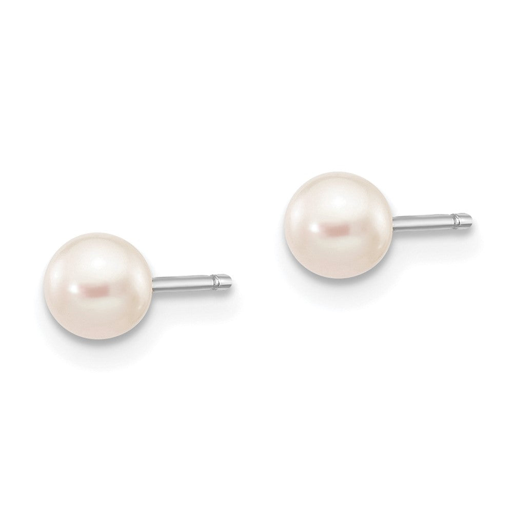 14k White Gold 4- White Round Freshwater Cultured Pearl Stud Post Earrings
