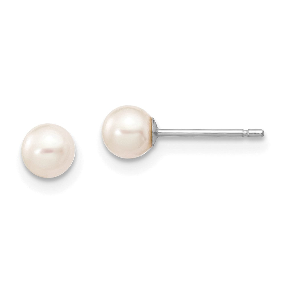 14k White Gold 4- White Round Freshwater Cultured Pearl Stud Post Earrings