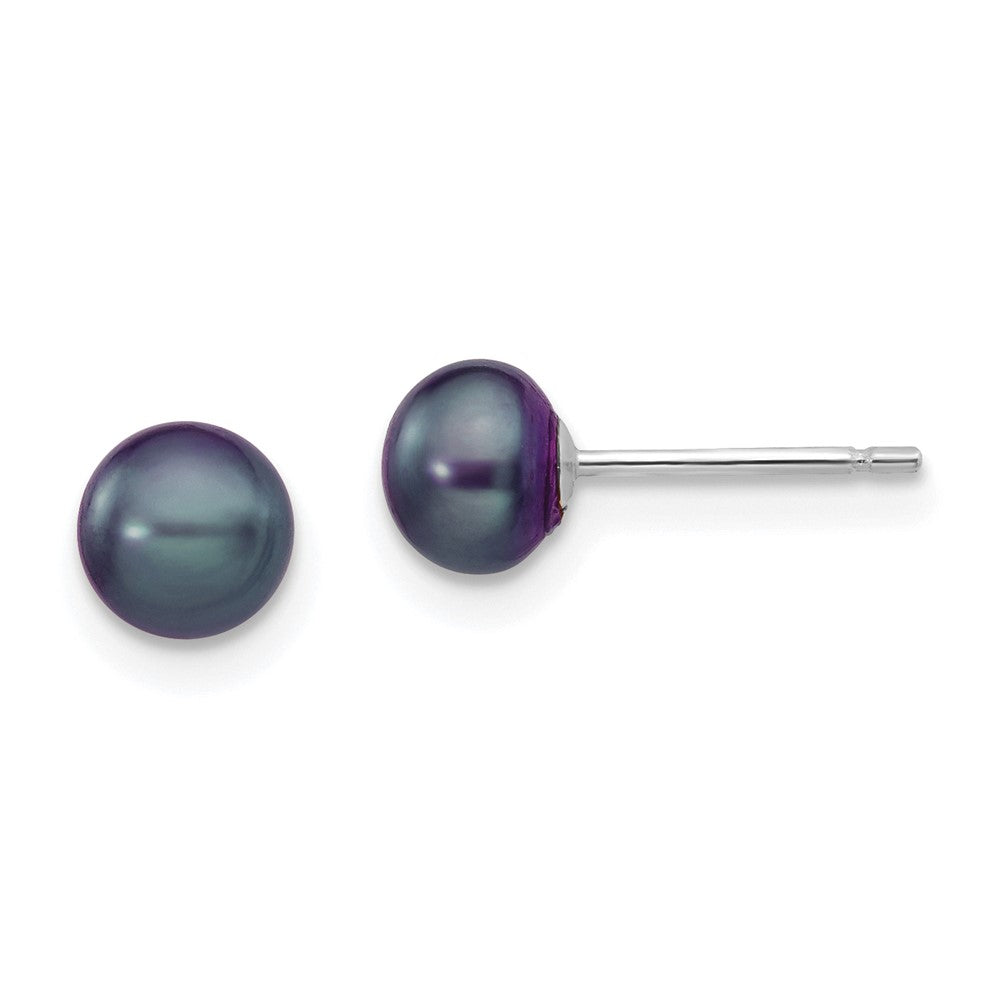 14k White Gold 5- Black Button Freshwater Cultured Pearl Stud Post Earrings