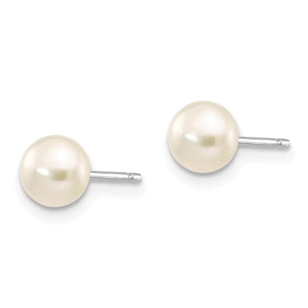 14k White Gold 5- White Button Freshwater Cultured Pearl Stud Post Earrings