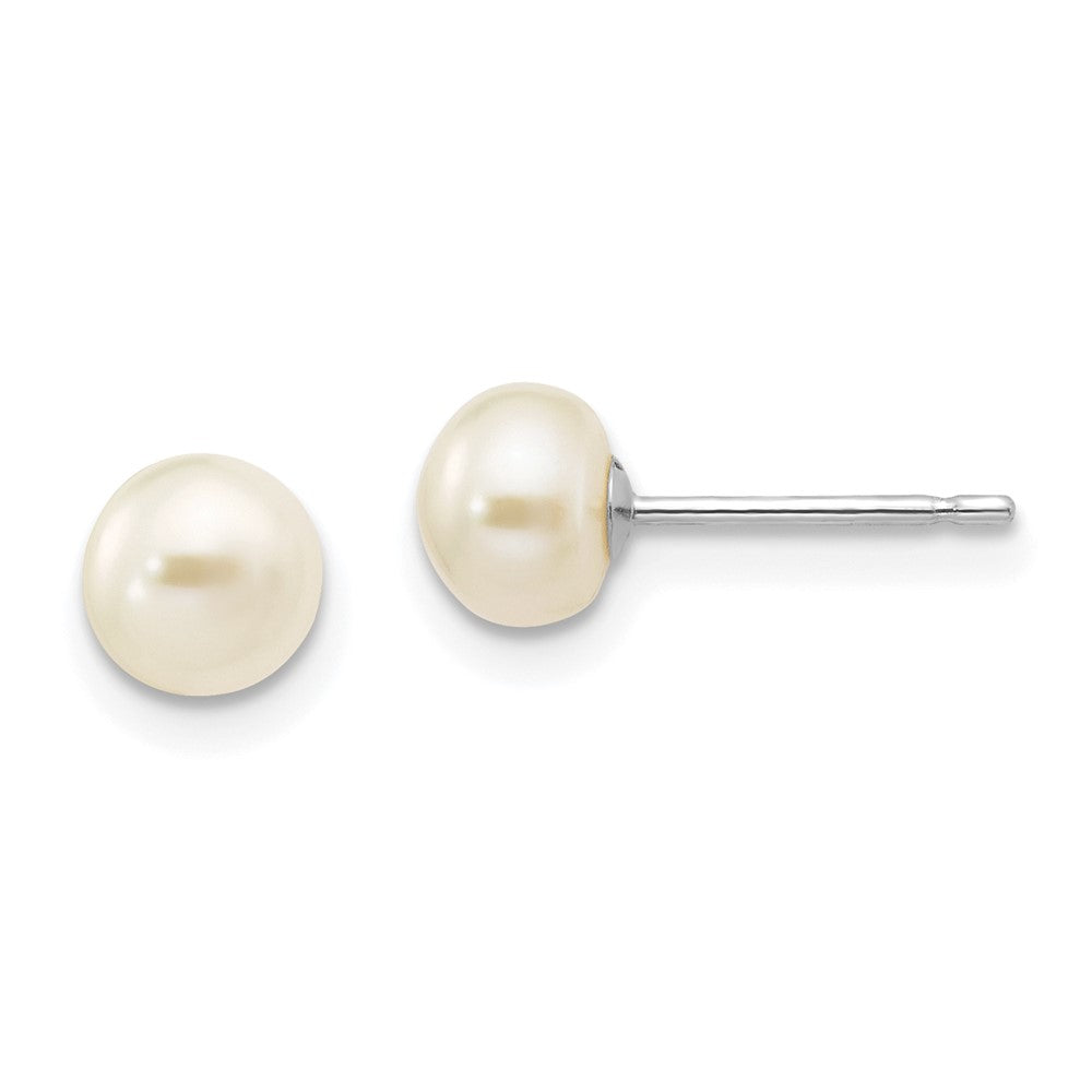 14k White Gold 5- White Button Freshwater Cultured Pearl Stud Post Earrings