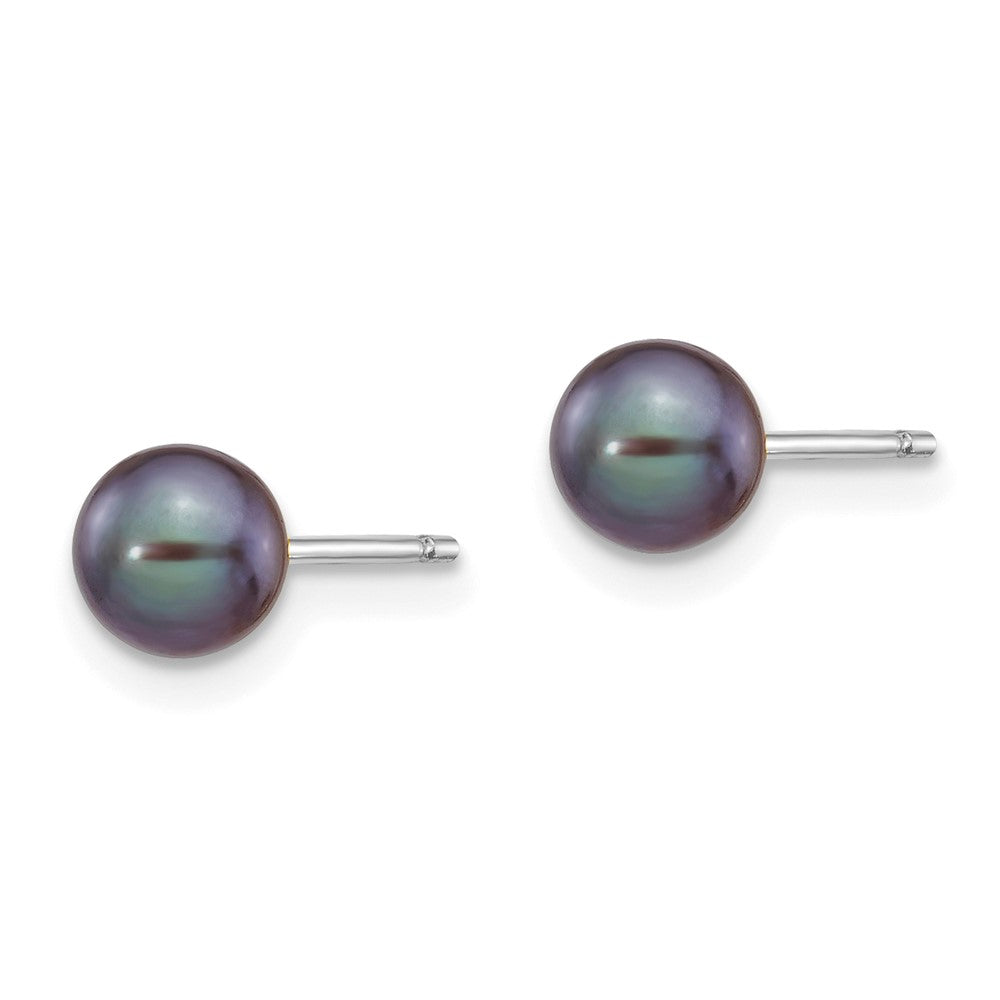 14k White Gold 5- Black Round Freshwater Cultured Pearl Stud Post Earrings