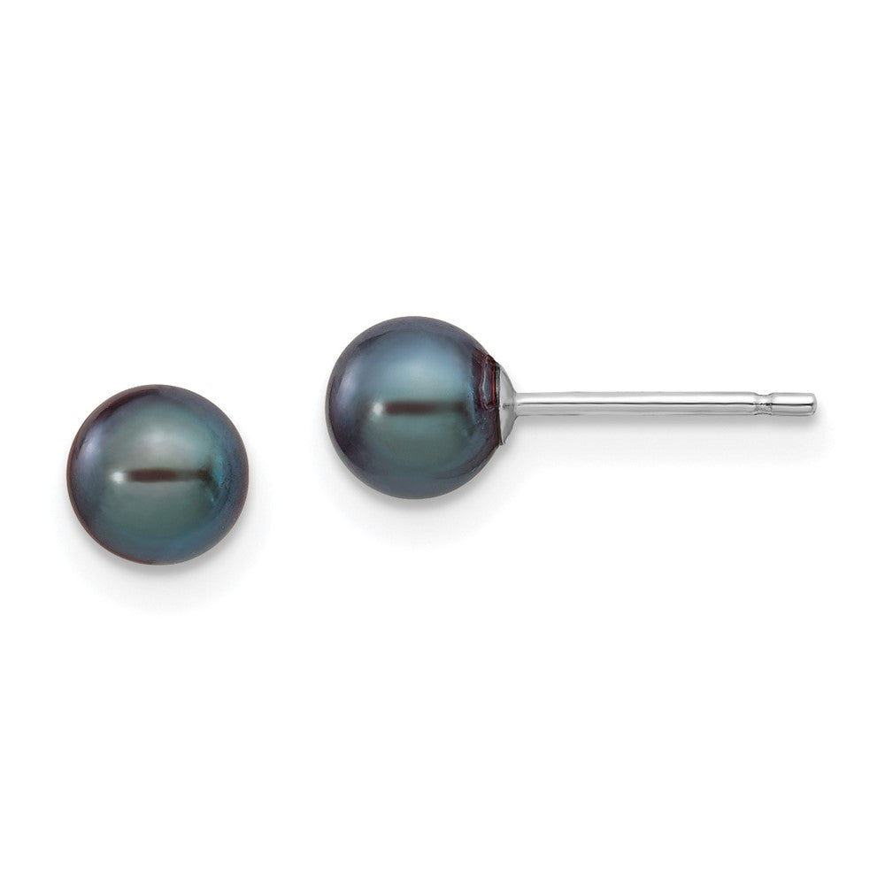 14k White Gold 5- Black Round Freshwater Cultured Pearl Stud Post Earrings