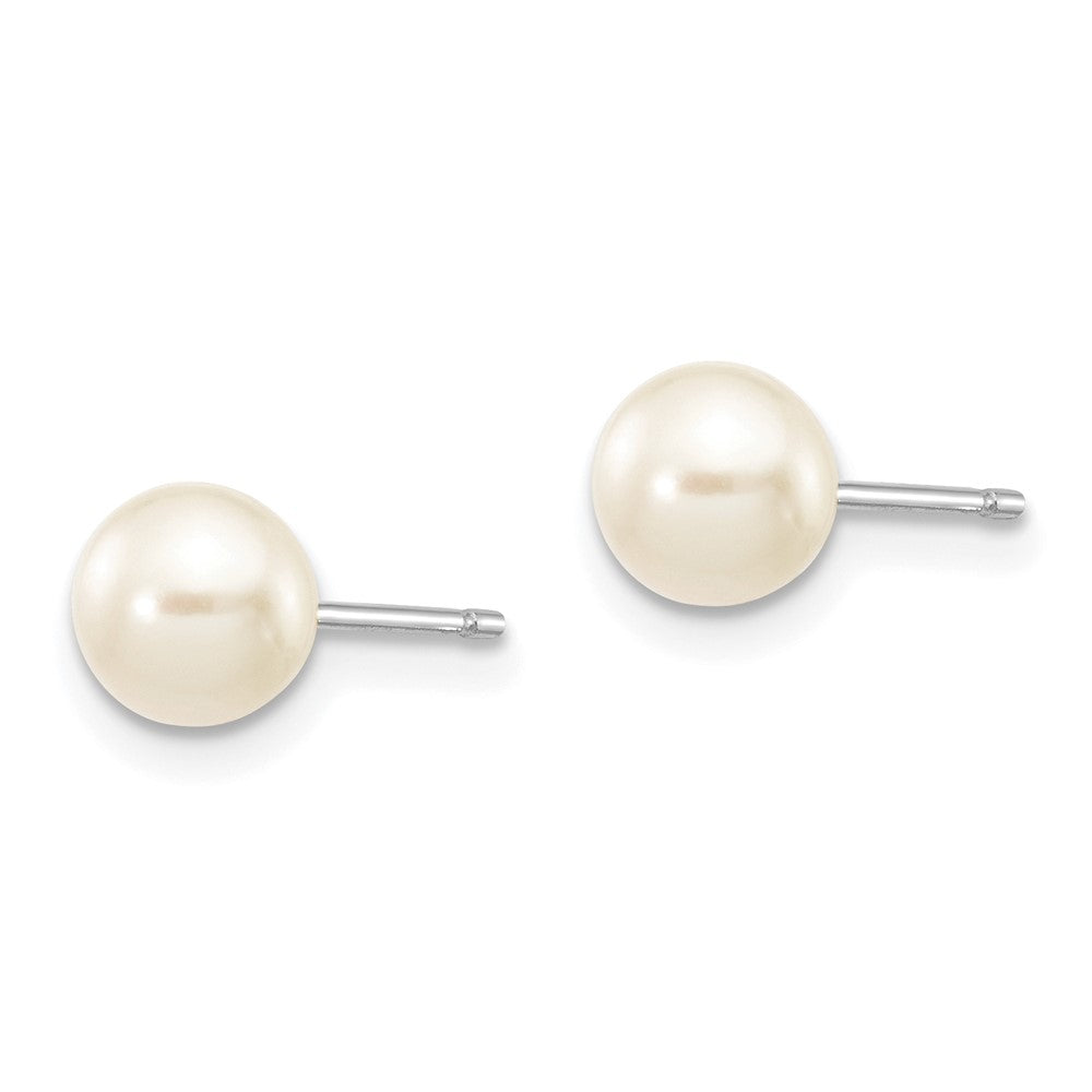 14k White Gold 5- White Round Freshwater Cultured Pearl Stud Post Earrings