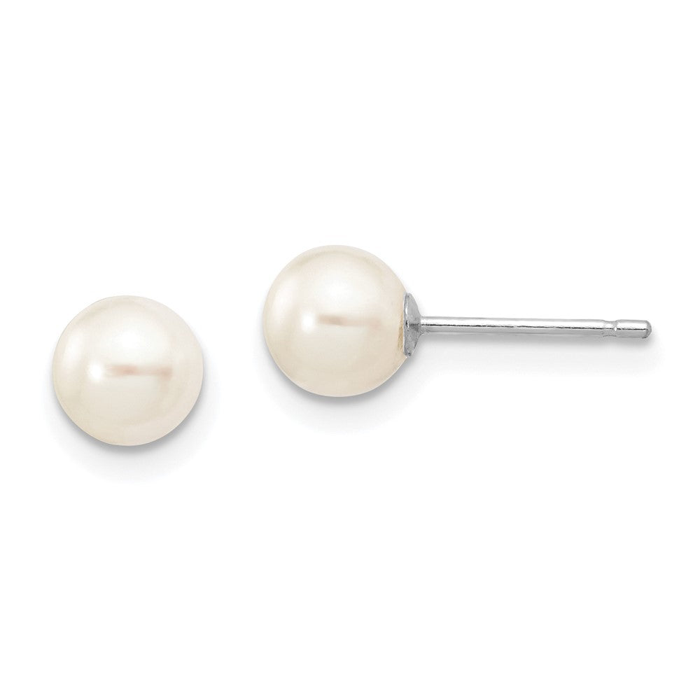 14k White Gold 5- White Round Freshwater Cultured Pearl Stud Post Earrings