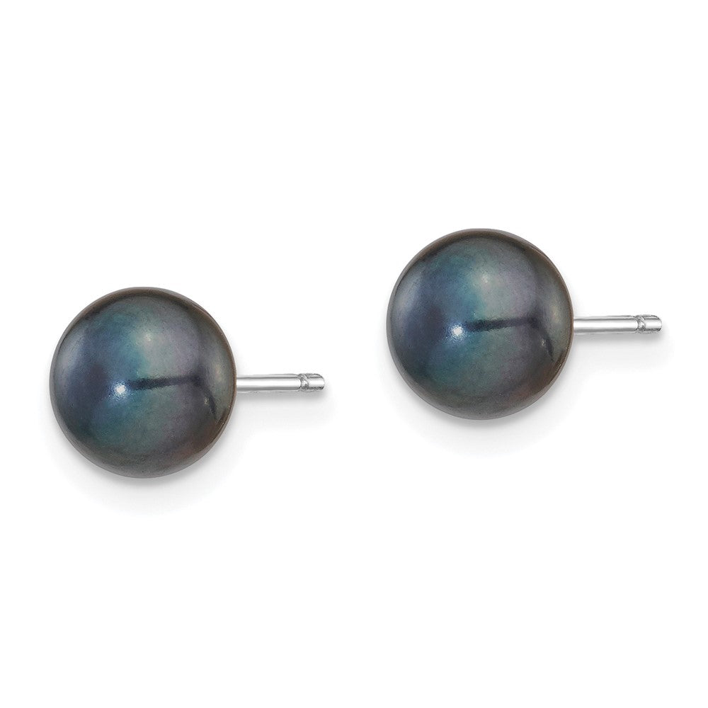 14k White Gold 6- Black Button Freshwater Cultured Pearl Stud Post Earrings