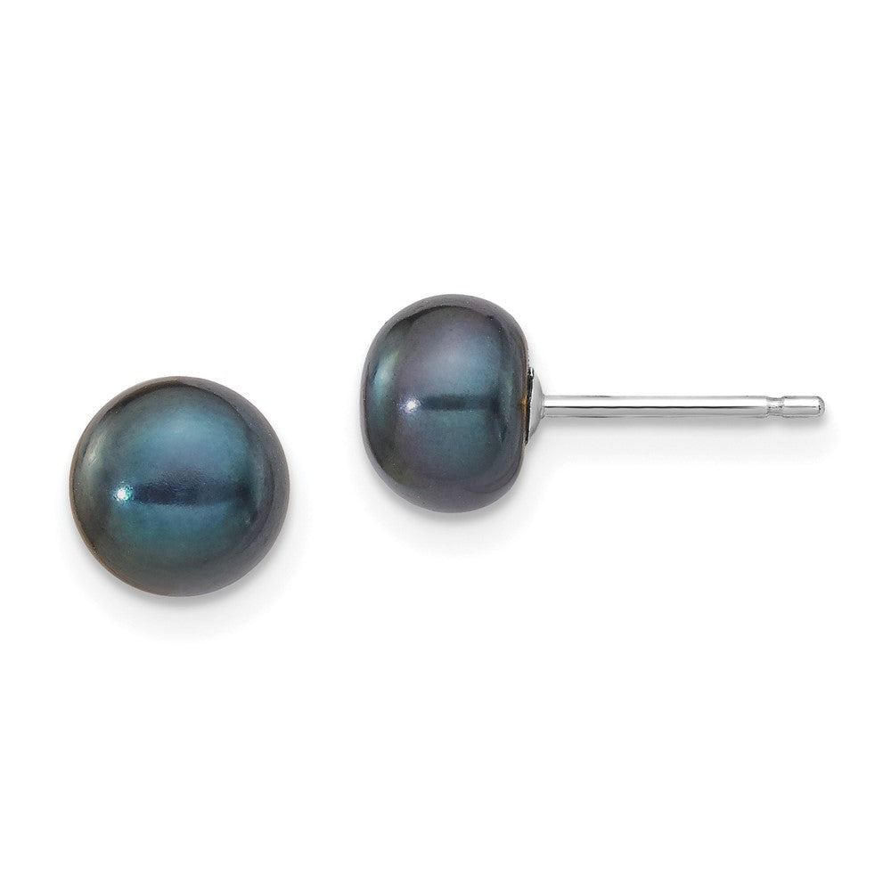 14k White Gold 6- Black Button Freshwater Cultured Pearl Stud Post Earrings