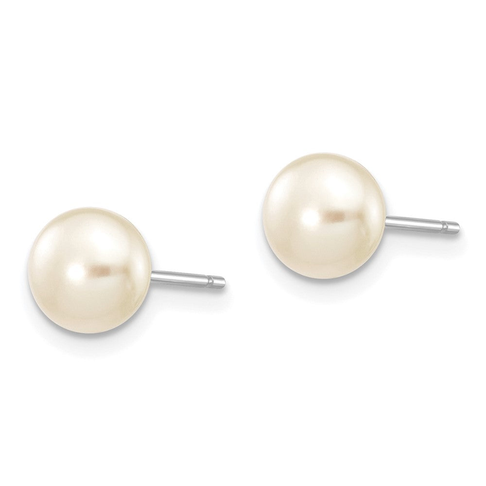 14k White Gold 6- White Button Freshwater Cultured Pearl Stud Post Earrings