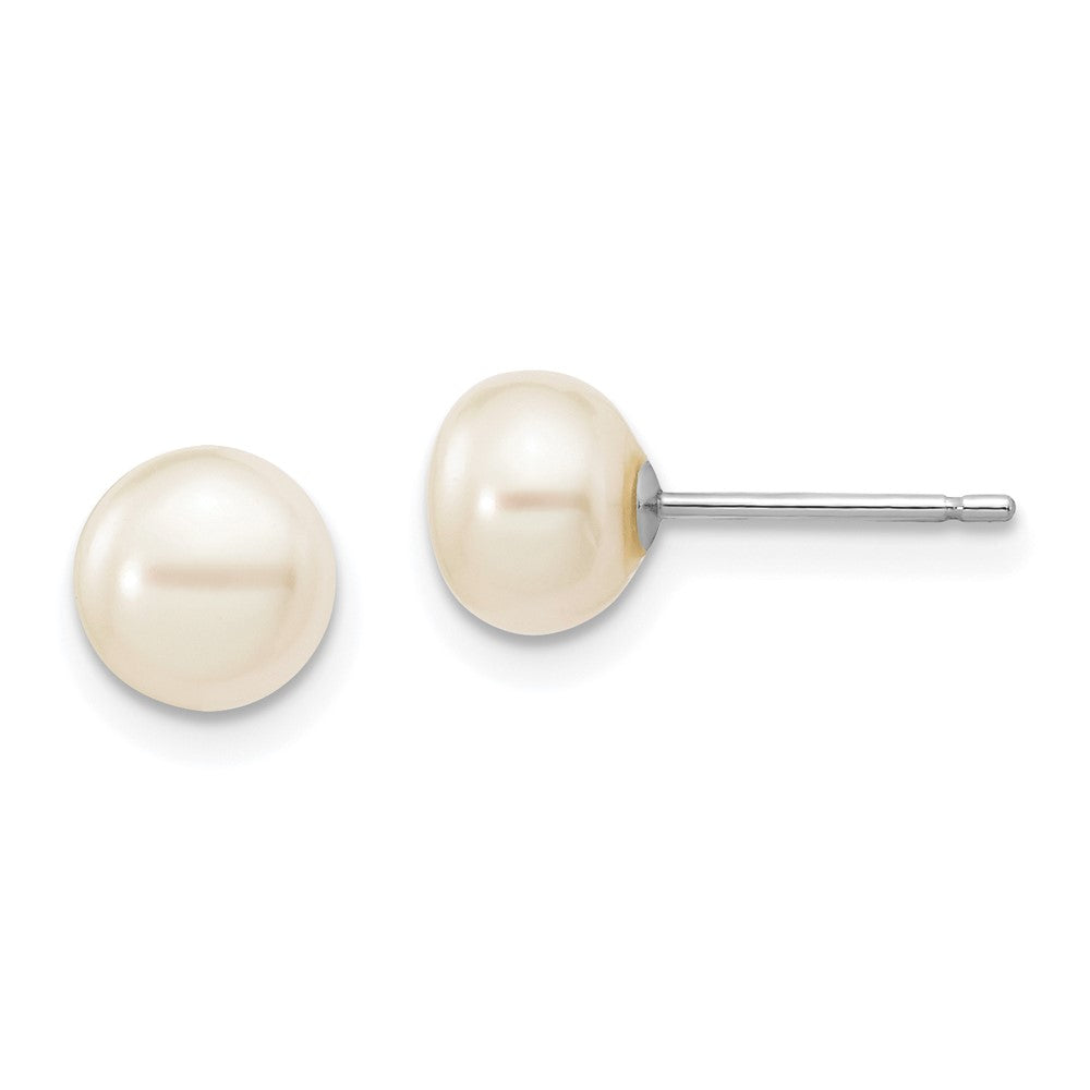 14k White Gold 6- White Button Freshwater Cultured Pearl Stud Post Earrings