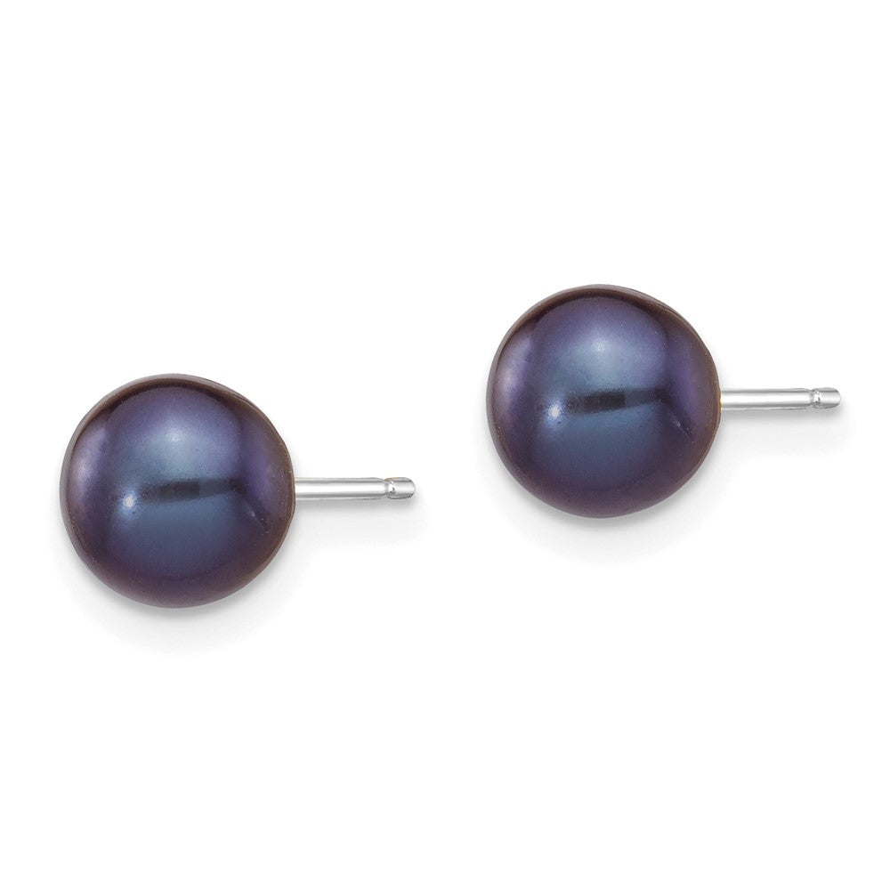 14k White Gold 6- Black Round Freshwater Cultured Pearl Stud Post Earrings