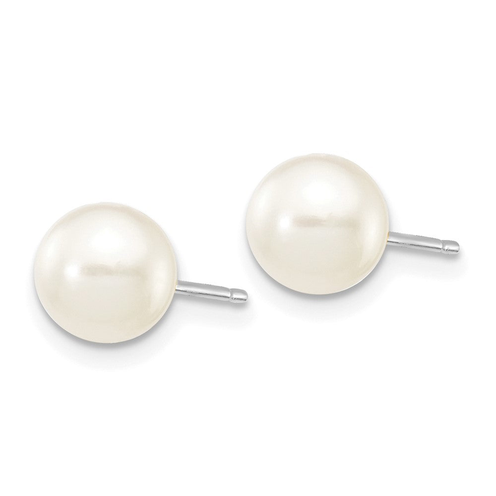 14k White Gold 6- White Round Freshwater Cultured Pearl Stud Post Earrings