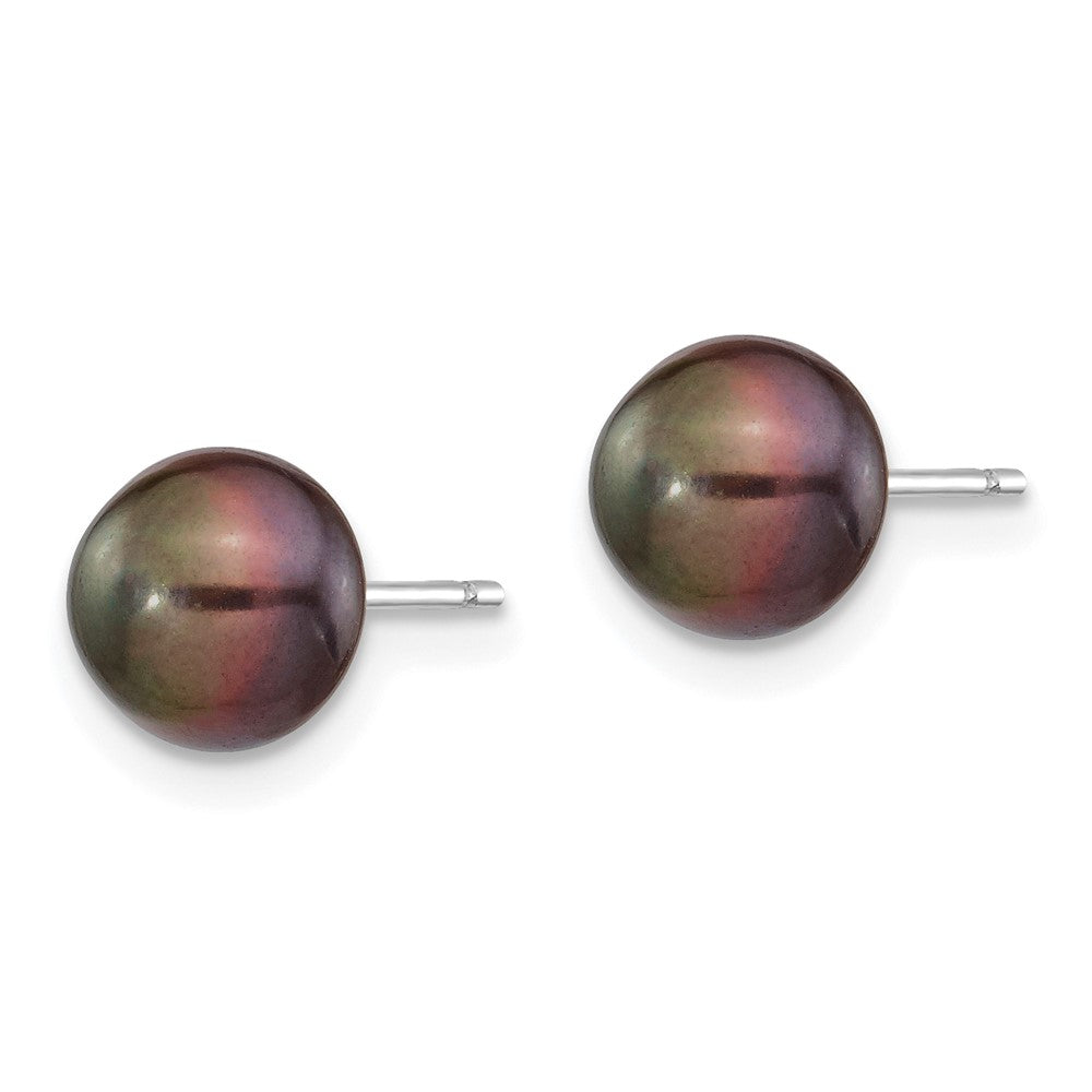 14k White Gold 7- Black Button Freshwater Cultured Pearl Stud Post Earrings