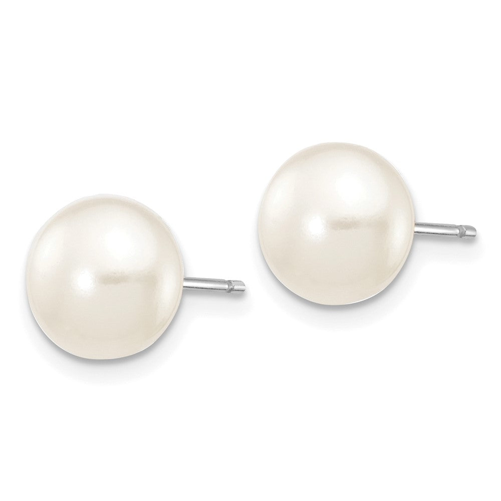 14k White Gold 7- White Button Freshwater Cultured Pearl Stud Post Earrings
