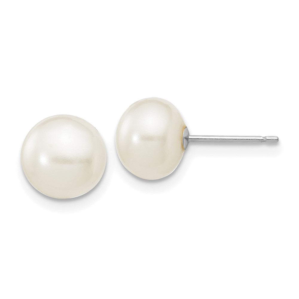 14k White Gold 7- White Button Freshwater Cultured Pearl Stud Post Earrings