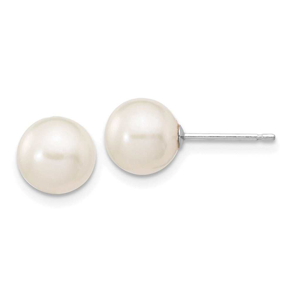14k White Gold 7- White Round Freshwater Cultured Pearl Stud Post Earrings