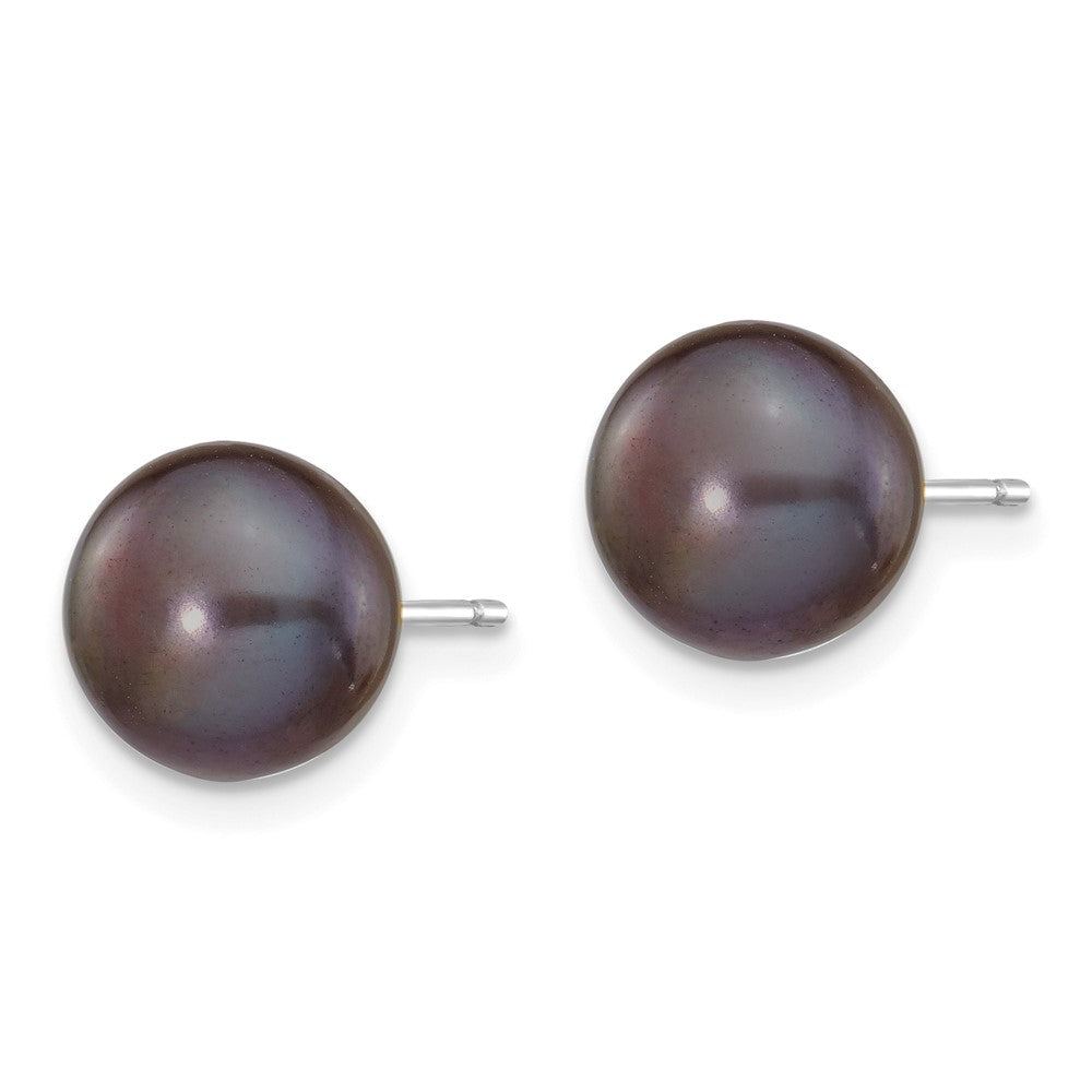 14k White Gold 8- Black Button Freshwater Cultured Pearl Stud Post Earrings