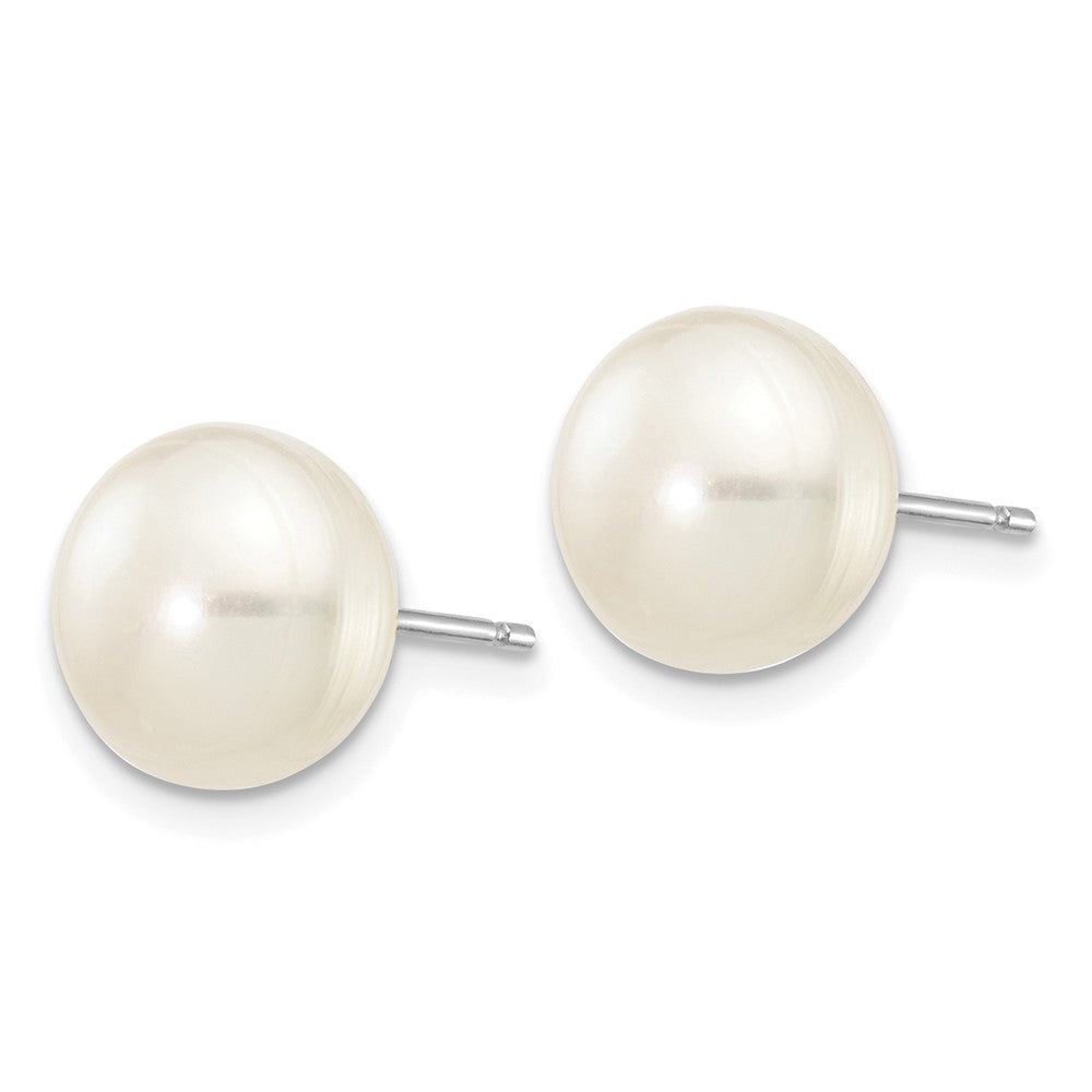 14k White Gold 8- White Button Freshwater Cultured Pearl Stud Post Earrings