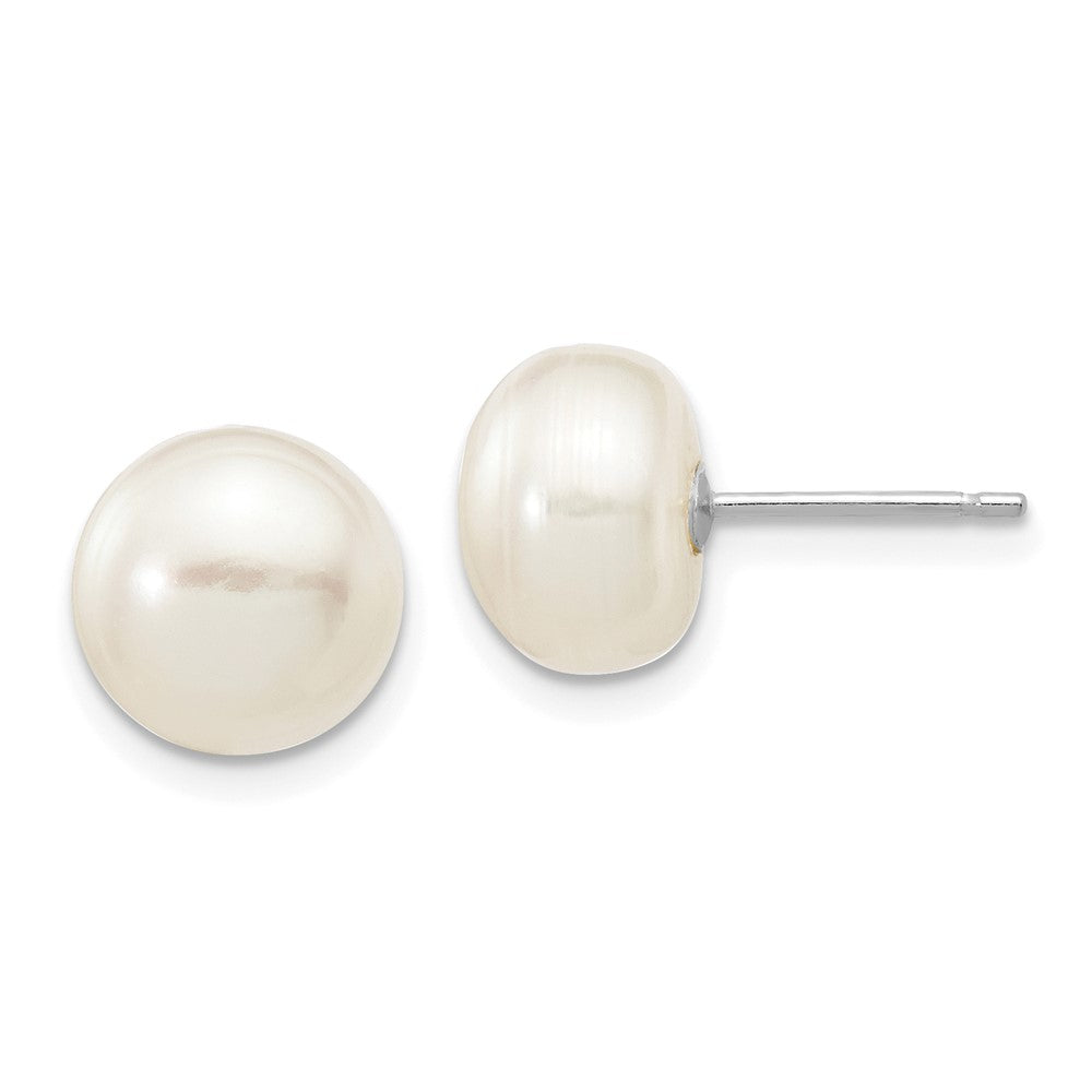 14k White Gold 8- White Button Freshwater Cultured Pearl Stud Post Earrings