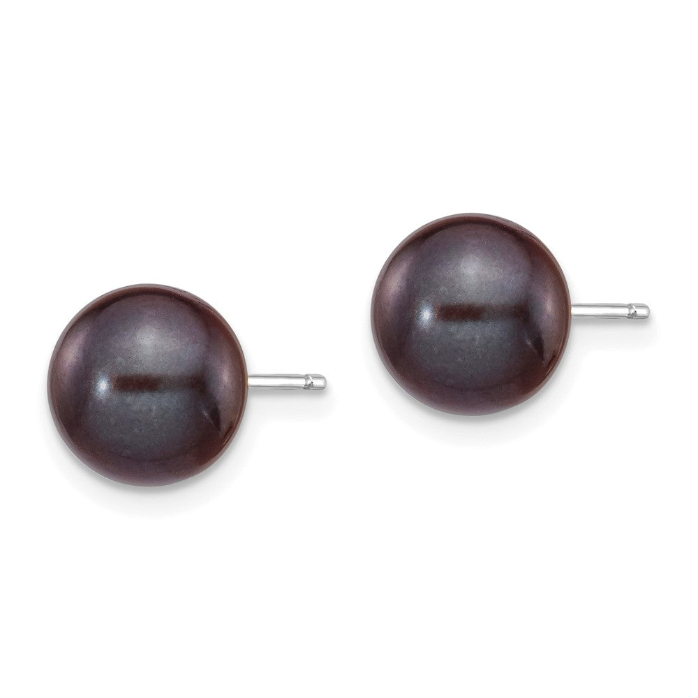 14k White Gold 8- Black Round Freshwater Cultured Pearl Stud Post Earrings