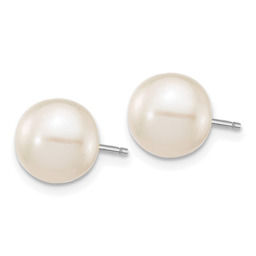 14k White Gold 8- White Round Freshwater Cultured Pearl Stud Post Earrings