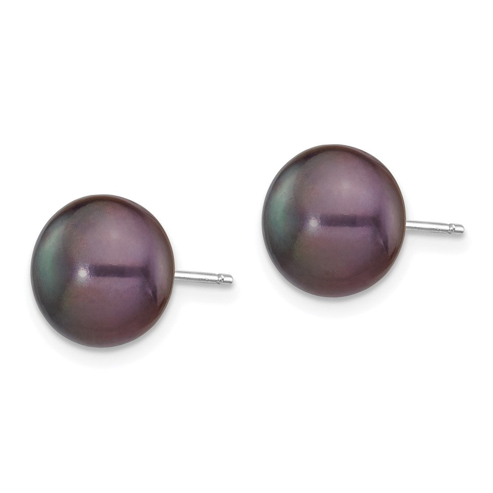 14k White Gold 9- Black Button Freshwater Cultured Pearl Stud Post Earrings