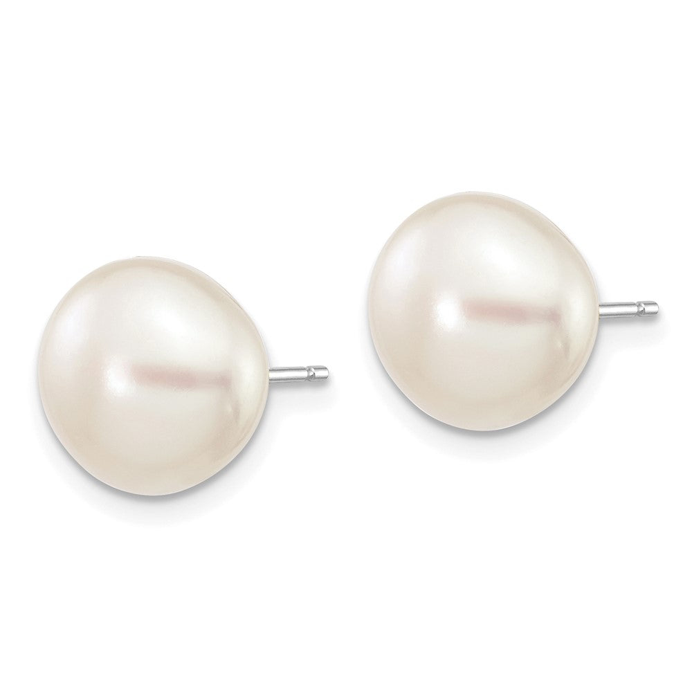 14k White Gold 9- White Button Freshwater Cultured Pearl Stud Post Earrings