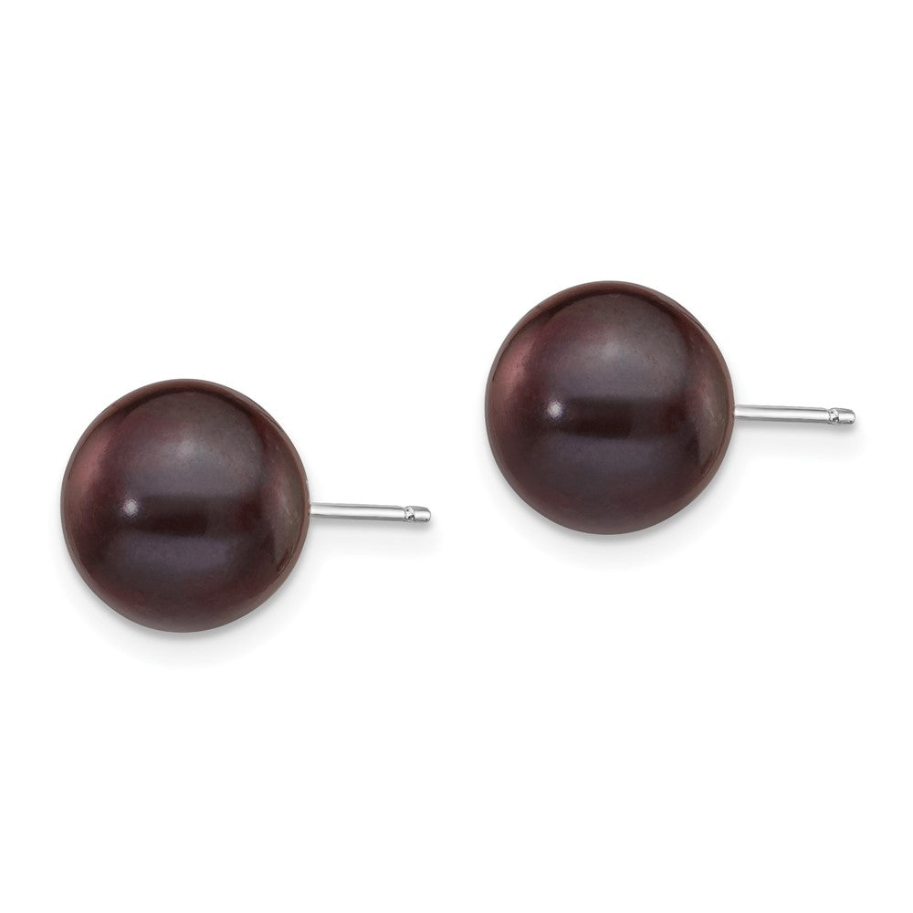 14k White Gold 9- Black Round Freshwater Cultured Pearl Stud Post Earrings