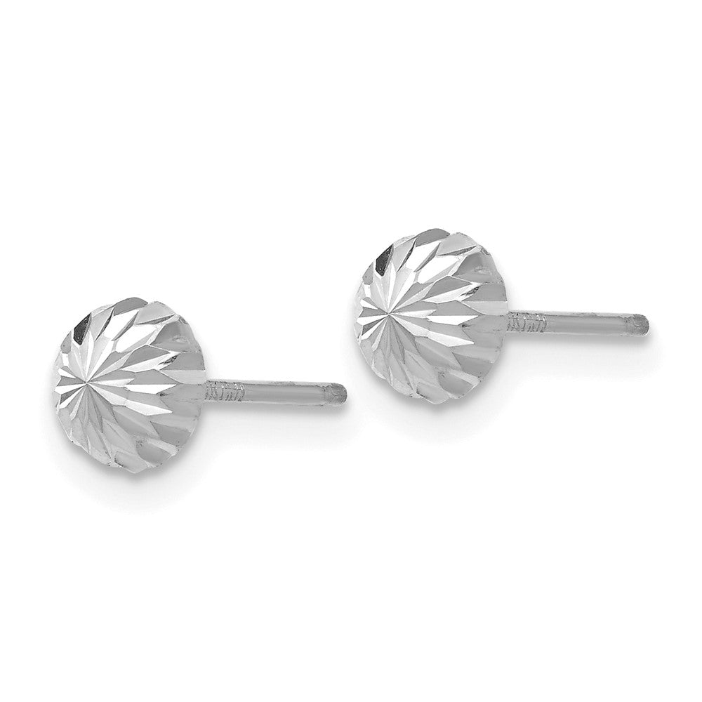 14k White Gold Polished Diamond-cut Half Ball Post Earrings