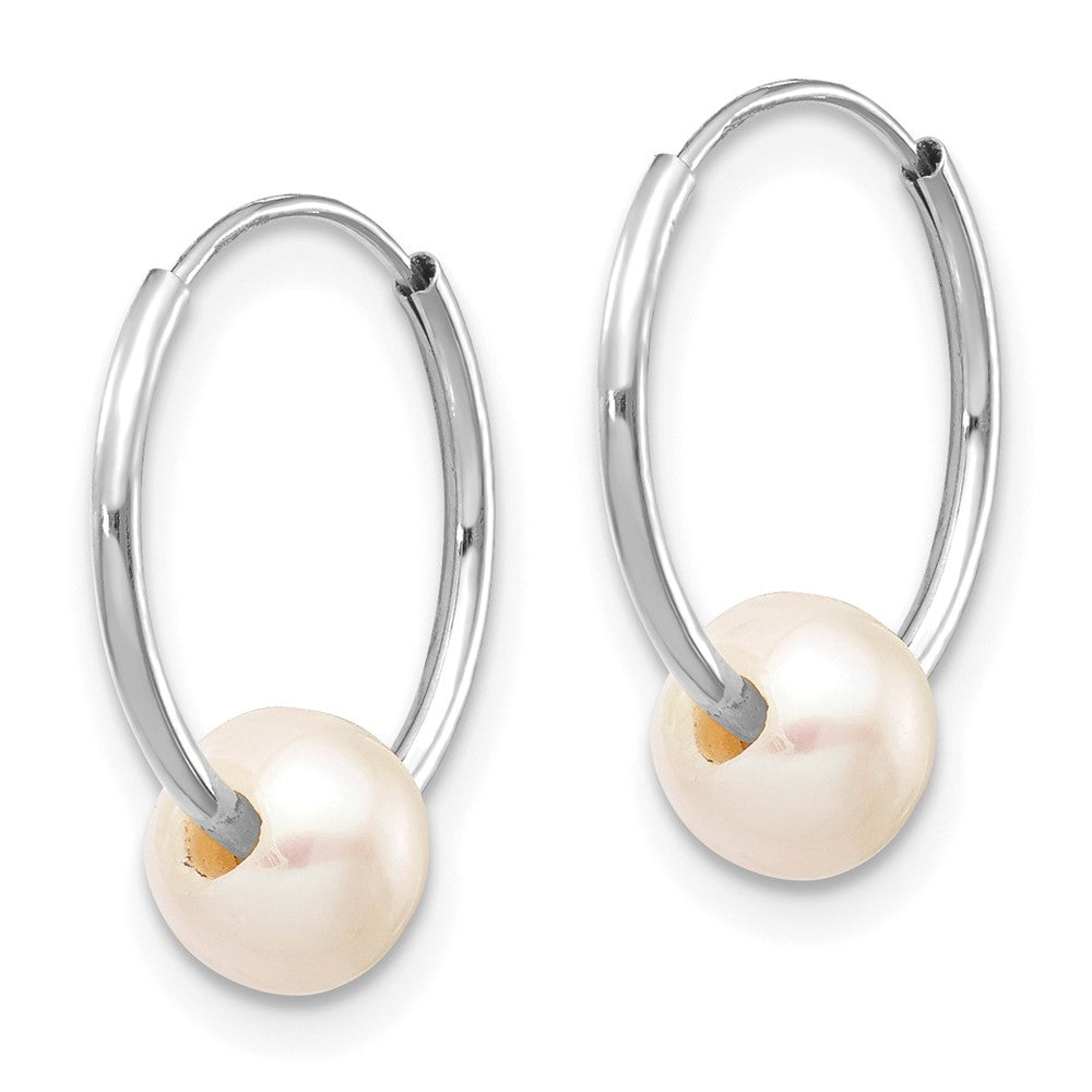 14k White Gold 5- White Semi-Round Freshwater Cultured Pearl Endless Hoop Earrings