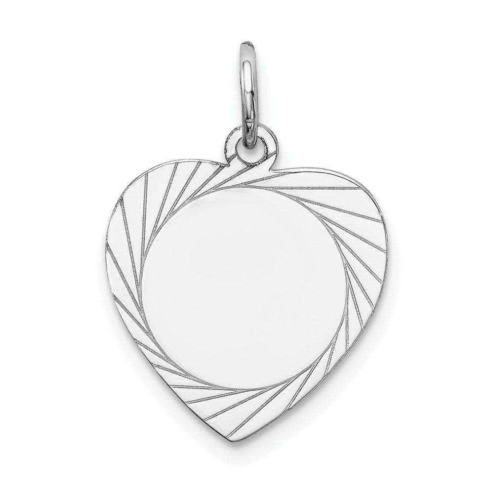 14k White Gold Etched Design .013 Gauge Engravable Heart 18x Disc Charm