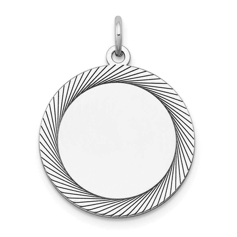 14k White Gold Etched Design Edge .018 Gauge Round Engravable Disc Charm