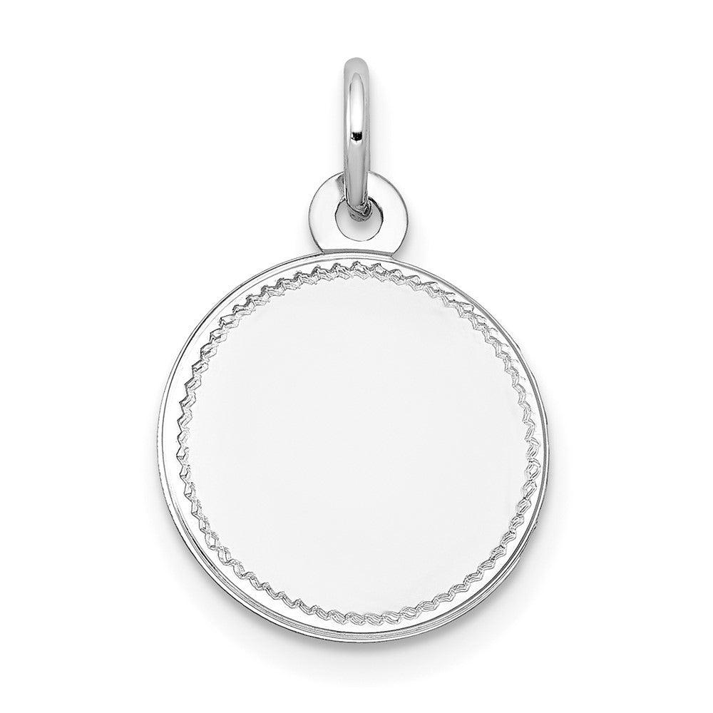 14k White Gold Plain with Zig-Zag Edge .013 Gauge Round Engravable Disc Charm