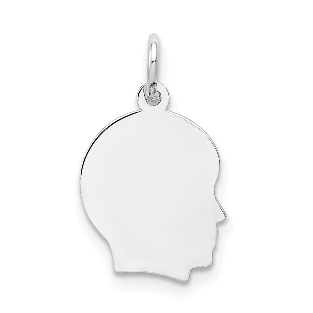 14k White Gold Plain Small.011 Depth Facing Right Engravable Boy Charm