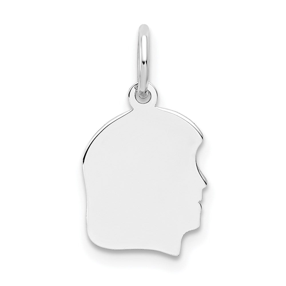 14k White Gold Plain Small.011 Depth Facing Right Engravable Girl Charm