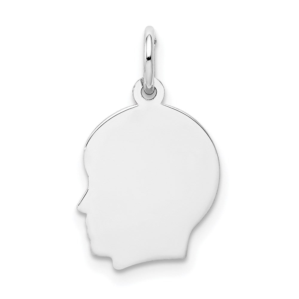 14k White Plain Small.011 Depth Facing Left Engravable Boy Charm