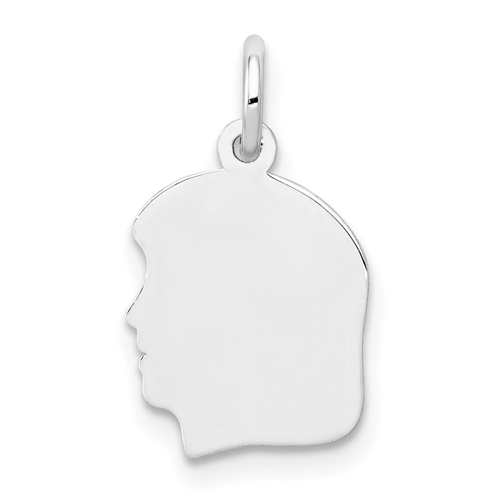 14k White Gold Plain Small.027 Depth Facing Left Engravable Girl Charm