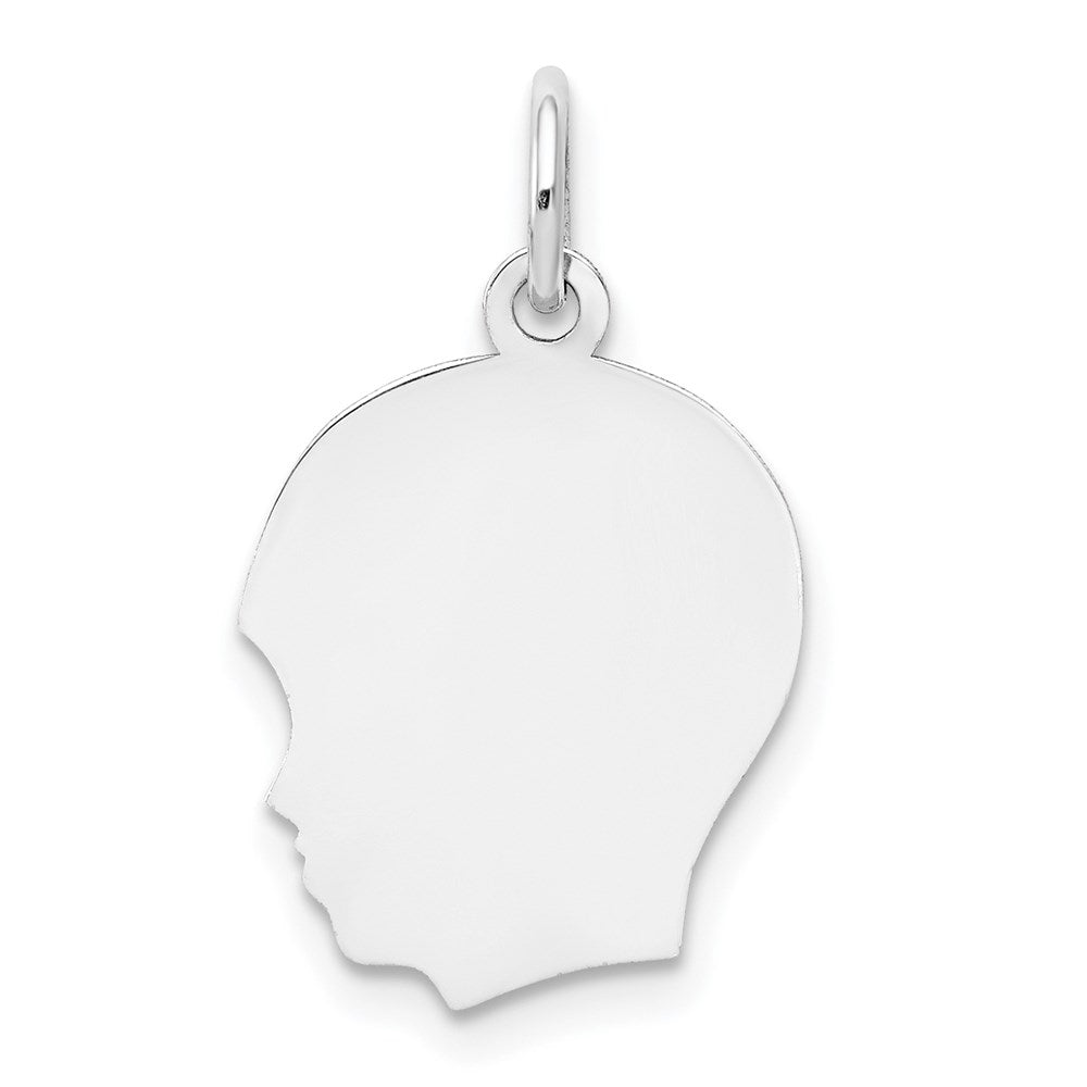 14k White Plain Medium.009 Depth Facing Left Engravable Boy Charm